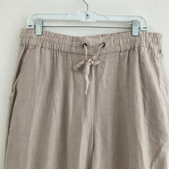 Naturals d&co Linen Blend Wide Leg Pull On Pants Flax Tan Beach Lagenlook MP - Picture 2 of 8
